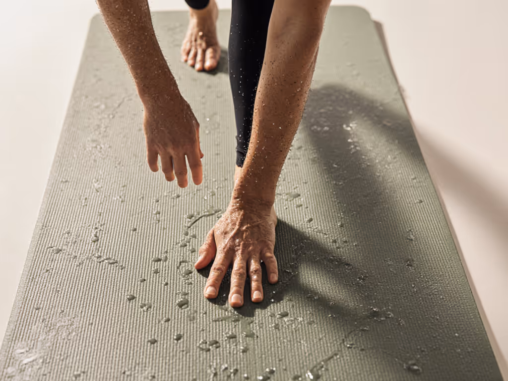 hot_pilates_practitioner_in_mid-movement_on_a_yoga_mat_showing_sweat_on_surface